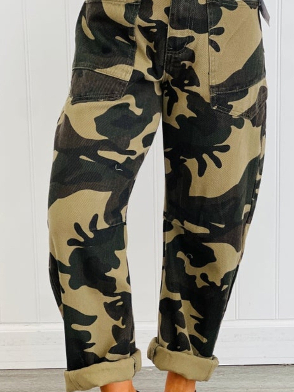 New American Bazi Green Camo Pocket Barrel Pants Size Large